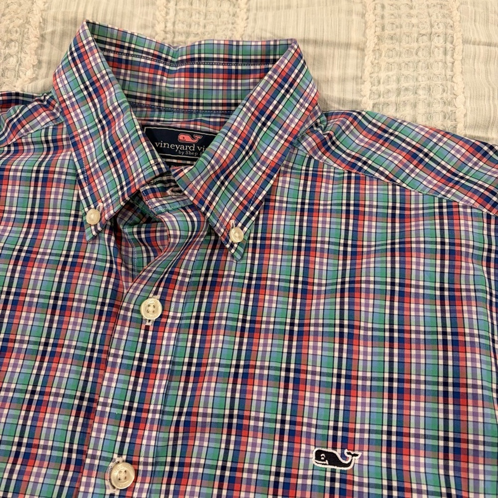 Vineyard Vines Slim Fit Plaid Whale Shirt Men’s Medium Long Sleeve Button Down